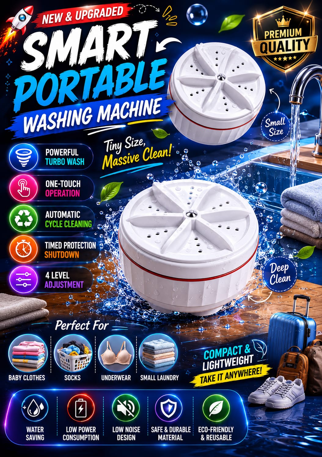 Ultrasonic Turbine Mini Washing Machine