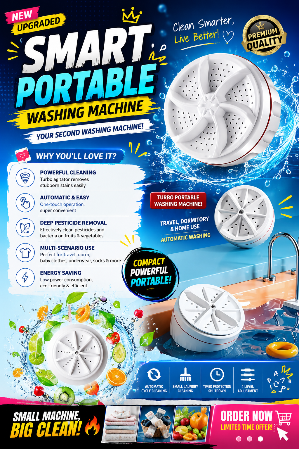 Ultrasonic Turbine Mini Washing Machine